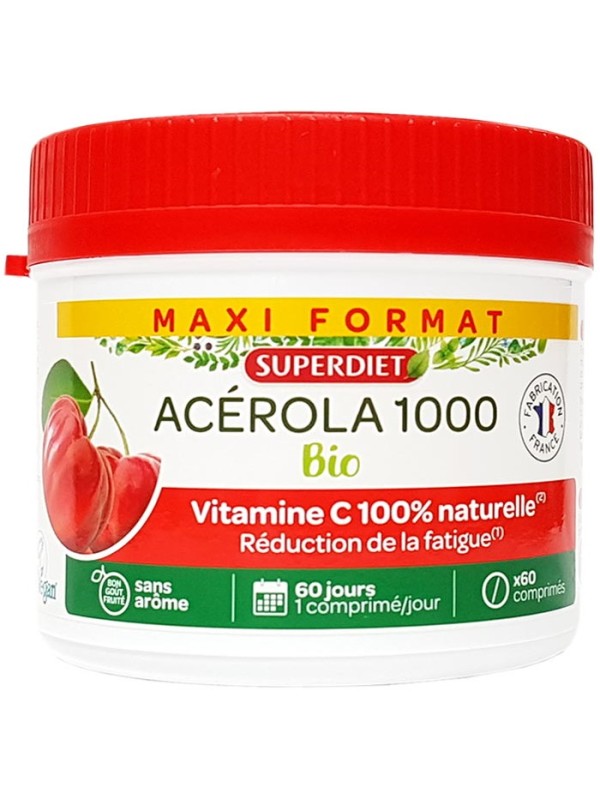 Acérola Bio 1000 Vitamine C maxi pot de 60 comprimés Herboristerie de paris défenses immunitaires