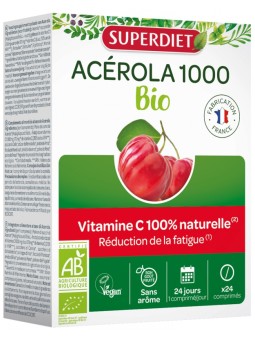 Acerola 1000 Bio 24 comprimes Super Diet  vitamine C Herboristerie de paris