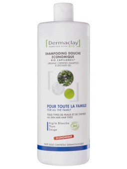 Shampooing Douche économique Argile blanche Thym Sauge 1L Dermaclay shampoing familial Herboristerie de paris