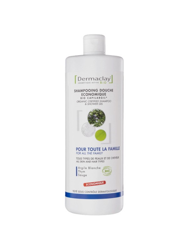 Shampooing Douche économique Argile blanche Thym Sauge 1L Dermaclay shampoing familial Herboristerie de paris