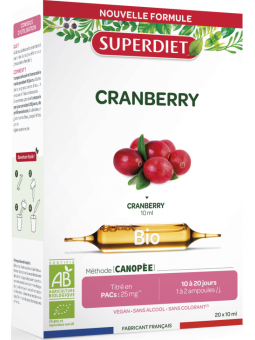 Cranberry Canneberge bio 20 ampoules Super Diet Vaccinium macrocarpon  Herboristerie de paris