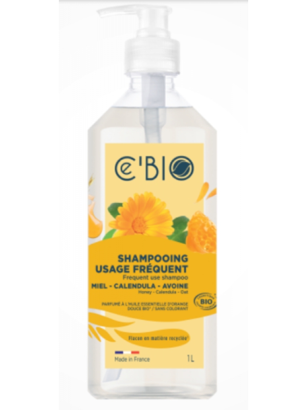 Shampooing usage fréquent Miel Calendula Avoine 1L C'bio shampoing ecocert Herboristerie de paris