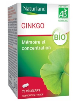 Ginkgo Biloba 75 Gélules Végécaps Naturland mémoire concentration Herboristerie de paris