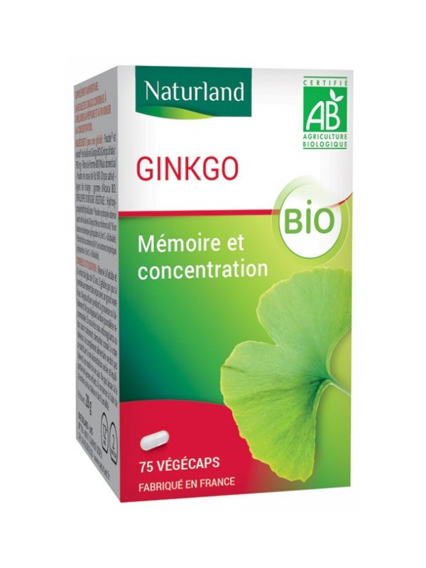 Ginkgo Biloba 75 Gélules Végécaps Naturland mémoire concentration Herboristerie de paris