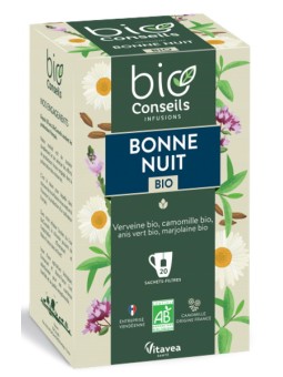 Infusion Bonne Nuit bio 20 sachets filtre Bio Conseils - infusette tisane bio herboristerie de paris