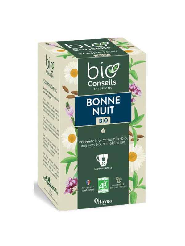 Infusion Bonne Nuit bio 20 sachets filtre Bio Conseils - infusette tisane bio herboristerie de paris
