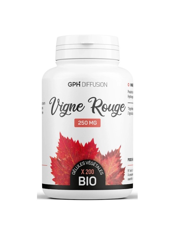 Vigne Rouge Bio 250 mg 200 gélules végétales GPH Diffusion anthocyanes vitis vinifera Herboristerie de paris