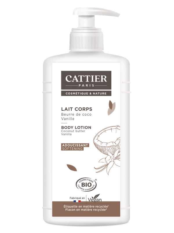 Lait adoucissant Vanille Coco 500 ml Cattier Paris lait corporel bio Herboristerie de paris