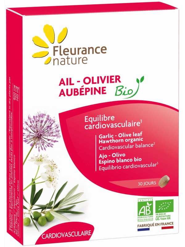 Ail Olivier Aubépine Bio 60 comprimés Fleurance Nature Herboristerie de Paris santé cardiovasculaire