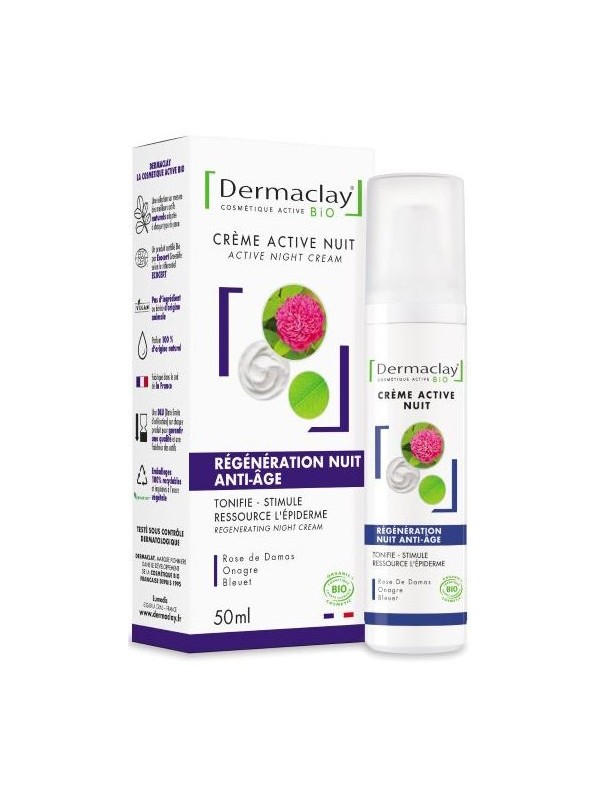 Crème active nuit régénération anti âge 50 ml Dermaclay ressource l apeau Herboristerie de paris