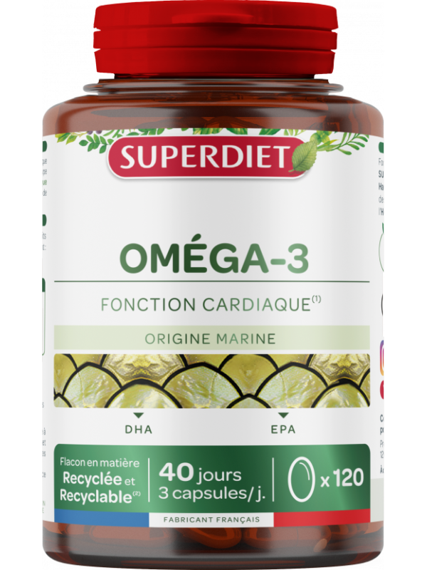 Omega 3  120 capsules Super Diet EPA DHA Herboristerie de paris fonction cardiaque normale