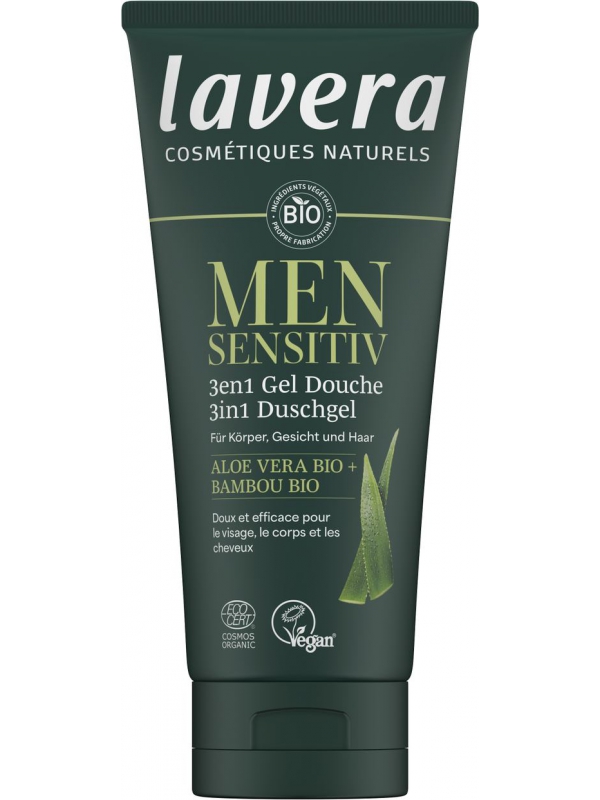 Gel douche 3 en 1 for Men Sensitiv 200 ml Lavera guarana bambou Herboristerie de paris
