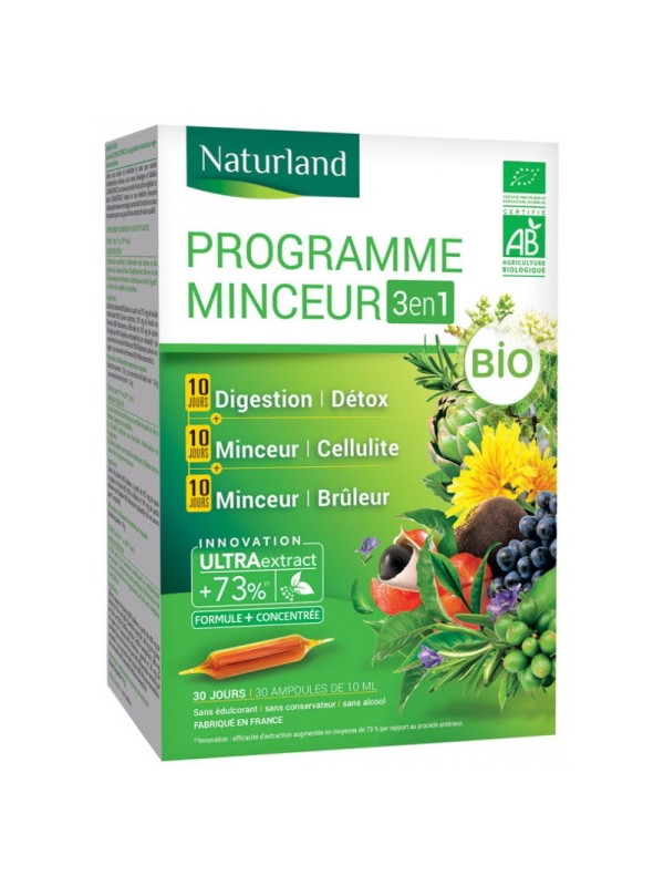 Programme Minceur Bio Lot de 3 boites ampoule Naturland draineur detox Herboristerie de paris