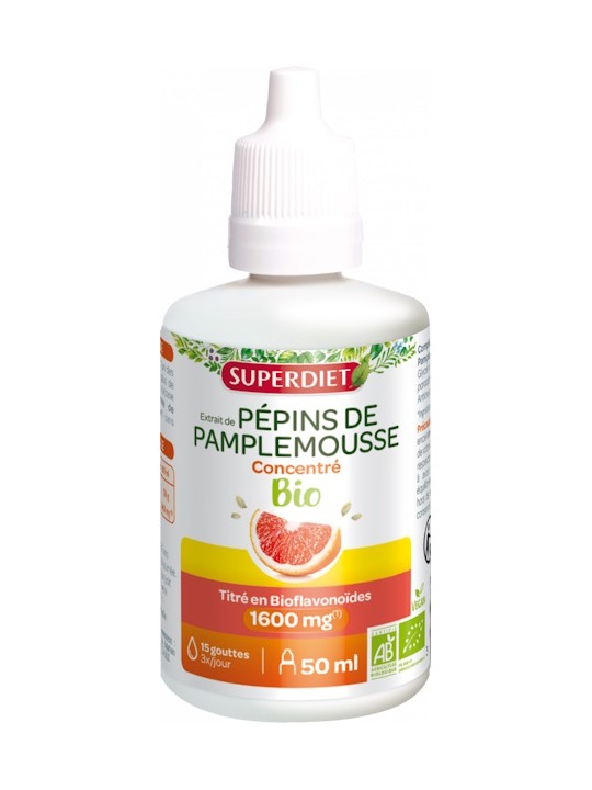 Extrait de Pépins de Pamplemousse Bio 1600mg 50ml Super Diet immunité bioflavonoides Herboristerie de paris