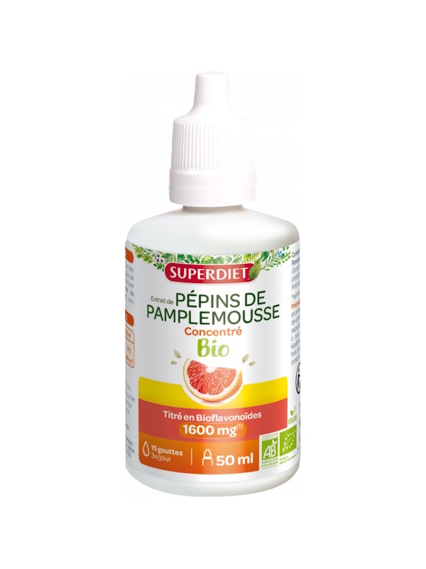 Extrait de Pépins de Pamplemousse Bio 1600mg 50ml Super Diet immunité bioflavonoides Herboristerie de paris
