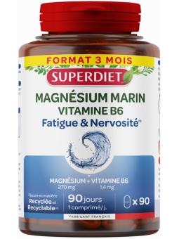 Magnesium marin Vitamine B6 90 comprimés Super Diet fatigue  et nervosité Herboristerie de paris