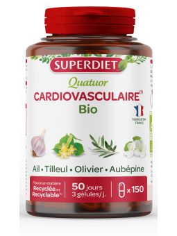 Quatuor cardiovasculaire Bio Ail Tilleul Olivier Aubépine 150 gélules Super Diet Herboristerie de paris