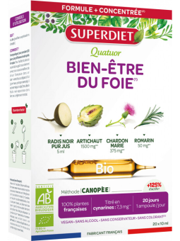 Quatuor Radis Noir Artichaut Chardon Marie Romarin 20 Ampoules Super Diet santé du foie Herboristerie de paris