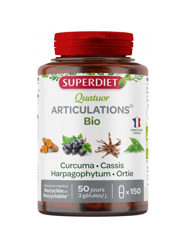 Quatuor Curcuma articulations bio 150 gelules Super Diet fonction articulaire Herboristerie de paris