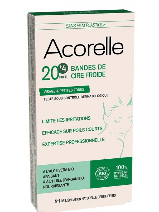 Bandes de cire froide Visage 20 unités + 4 gratuites Acorelle Herboristerie de Paris cire dépilatoire visage