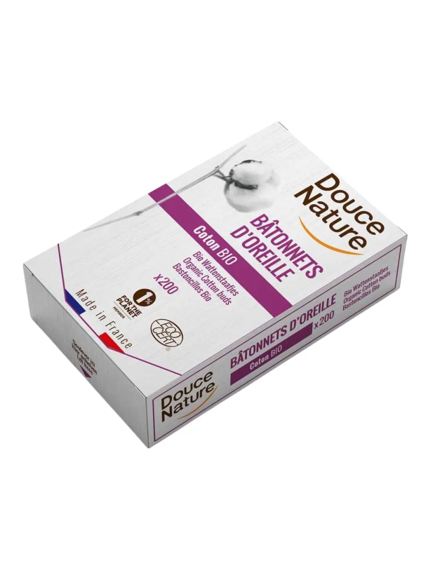 Bâtonnets d'oreille coton bio 200 unités Douce Nature Herboristerie de Paris