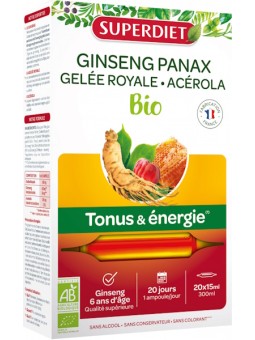 Ginseng Gelee Royale Acerola bio 20 ampoules de 15ml Super Diet stress fatigue Herboristerie de paris
