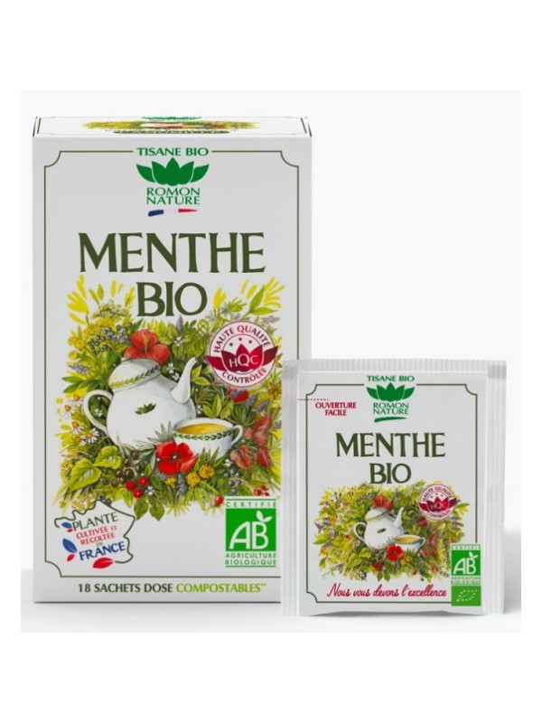 Tisane Menthe bio 18 sachets Romon Nature menthe poivrée Herboristerie de paris