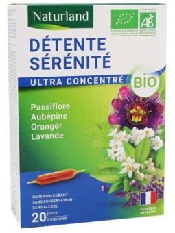 Sommeil Relaxation Passiflore Aubépine Oranger Lavande Bio 20 ampoules de 10ml Naturland Herboristerie de paris