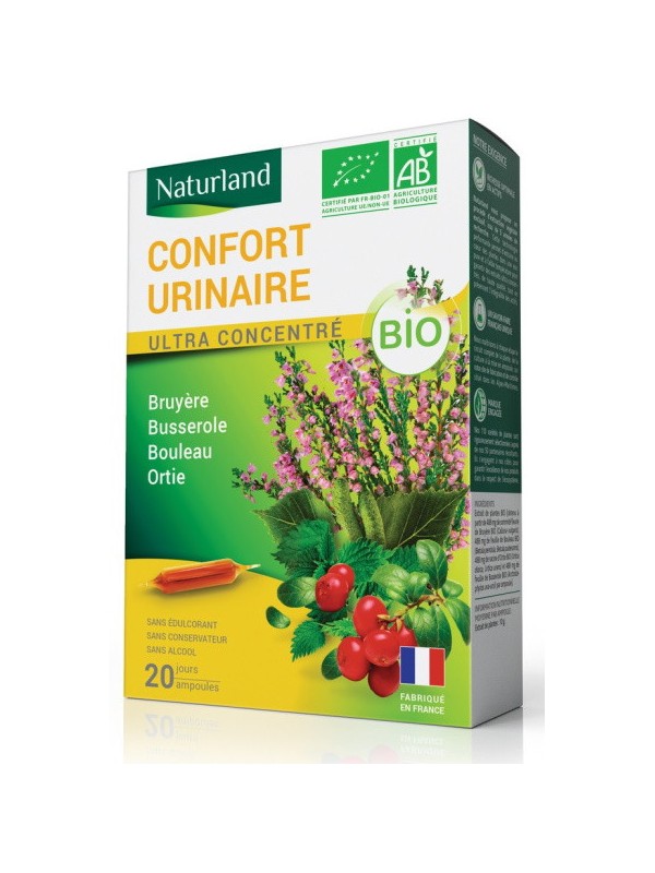 Confort urinaire Bio 20 ampoules Naturland Bruyère Busserole Bouleau Ortie Bio 20 ampoules Naturland  Herboristerie de paris