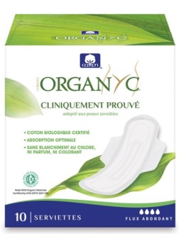 Serviettes ultra fines Flux abondant Boîte de 10 Organyc