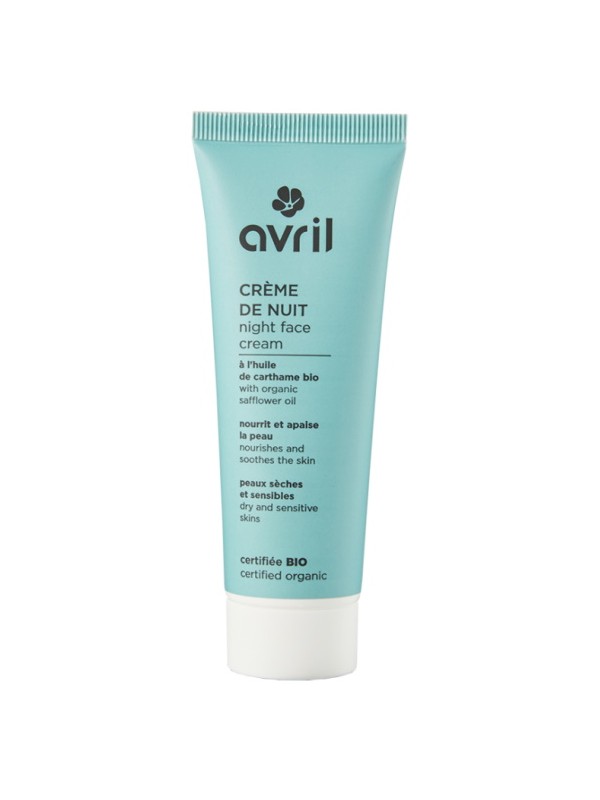 Crème de nuit peau sèche et sensible à l'huile de carthame bio 50ml Avril jojoba aloe vera Herboristerie de paris