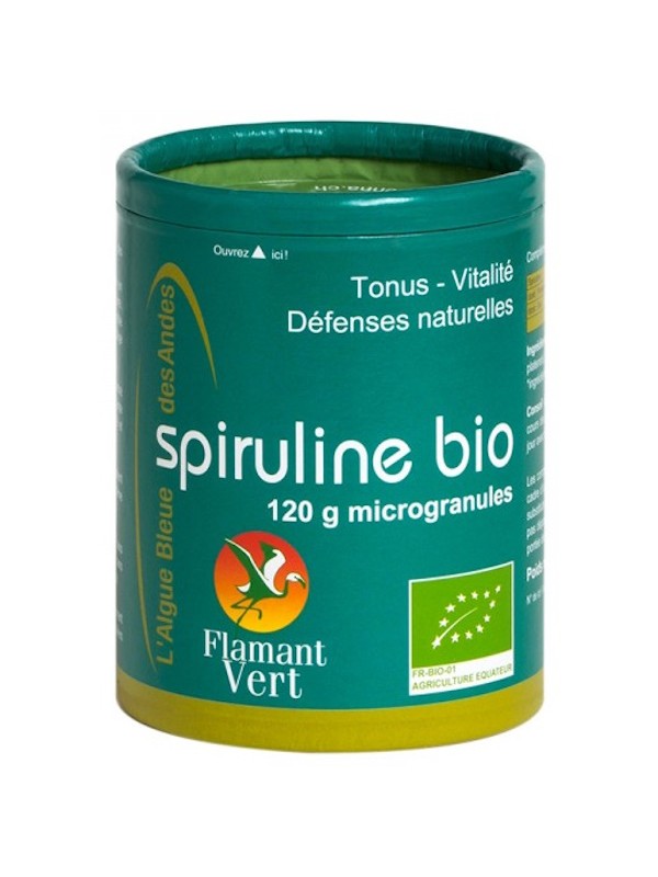 Spiruline Microgranules 120 gr Flamant Vert tonus et vitalité Herboristerie de paris