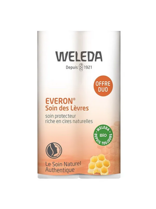 Duo Soin des lèvres Everon riche en cires naturelles 2X4g Weleda