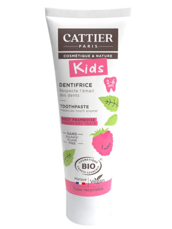 Dentifrice enfants 2 à 6 ans sans fluor goût framboise 50ml Cattier