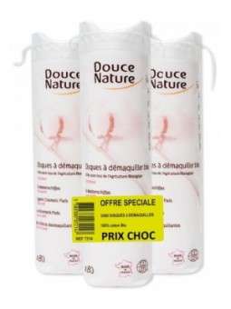 Lot de 3 x 80 disques à démaquiller coton bio Douce Nature