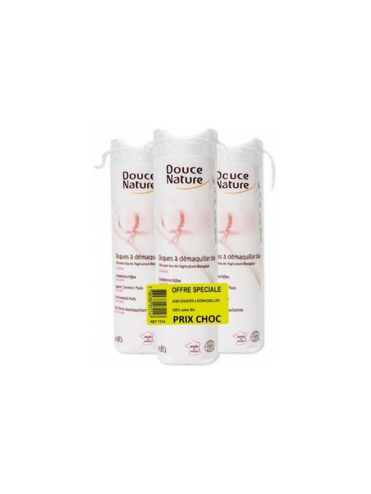 Lot de 3 x 80 disques à démaquiller coton bio Douce Nature