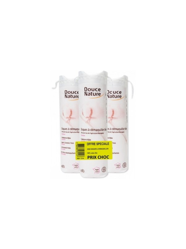 Lot de 3 x 80 disques à démaquiller coton bio Douce Nature