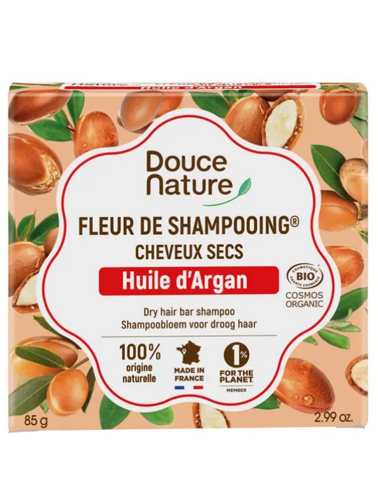 Fleur de Shampooing solide cheveux secs Argan Argile rouge 85g Douce Nature