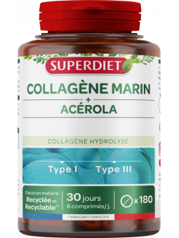 Collagène marin et Acérola 180 comprimés 480mg Super Diet vitamine C Herboristerie de paris