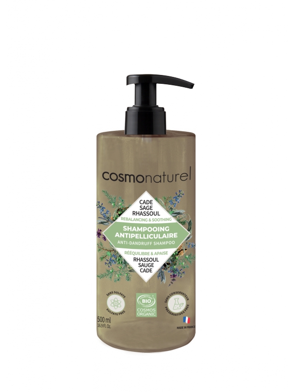 Shampooing anti-pelliculaire Bio Cade Sauge Rhassoul 500ml Cosmo Naturel anti démangeaisons Herboristerie de paris