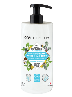 Baume démêlant tous cheveux Karité Verveine Romarin Citron 500ml Cosmo Naturel