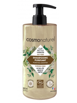 Shampooing purifiant cheveux gras Argile ortie 500ml Cosmo Naturel argile ortie achillée Herboristerie de paris