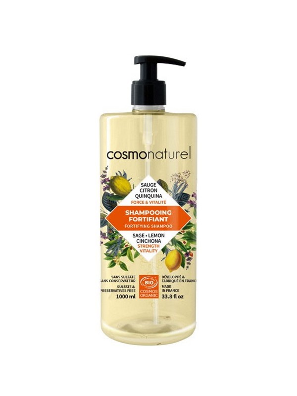 Shampooing Fortifiant Quinquina Sauge Citron 1L Cosmo Naturel force vigueur brillance Herboristerie de paris