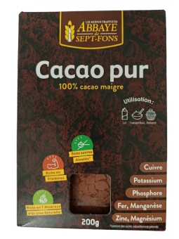 Cacao bio Pur 100 pc cacao non sucré  200g Abbaye de Sept-fons Herboristerie de Paris