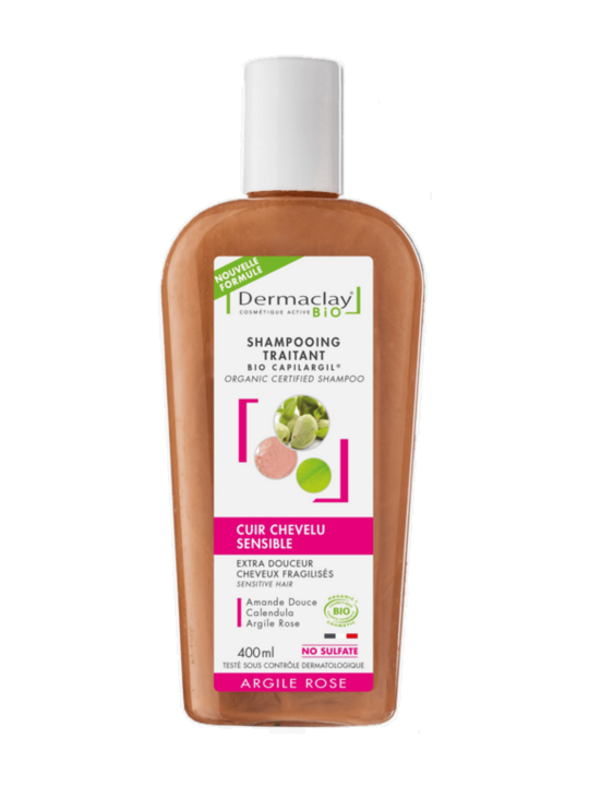 Shampoing Extra Douceur Capilargil à l'Argile Rose Cheveux fragiles et délicats 400ml Dermaclay  Herboristerie de Paris