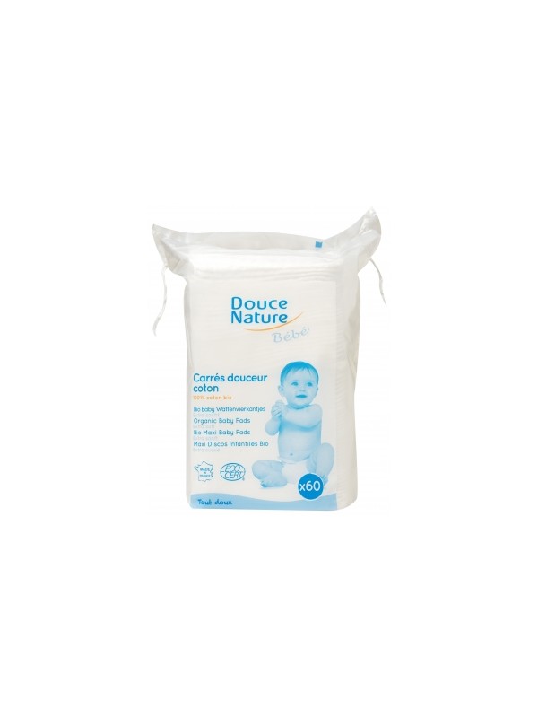 Carrés Maxi Baby coton bio et équitable 60 unités Douce Nature Herboristerie de Paris