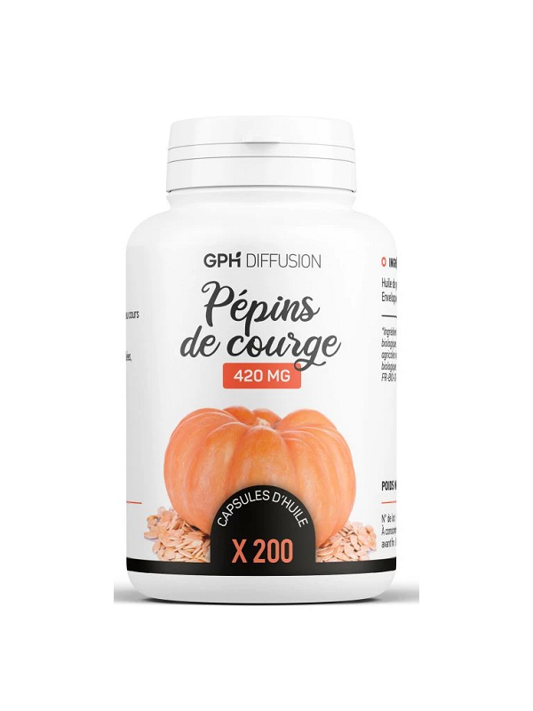 Huile de Pépins de Courge bio 420mg 200 capsules GPH Diffusion santé urinaire Herboristerie de paris