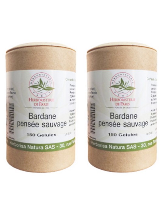 Bardane Pensée Sauvage lot de 2 boites 2 x 150 gélules  Herboristerie de Paris beauté netteté cutanée