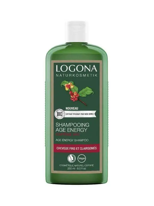 Shampooing Age Energy Caféine bio 250ml Logona cheveux fins et clairsemés Herboristerie de paris