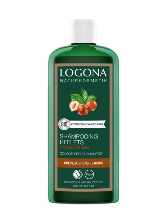 Shampoing reflets noisette bio 250ml Logona ravive la teinte des colorations Herboristerie de paris